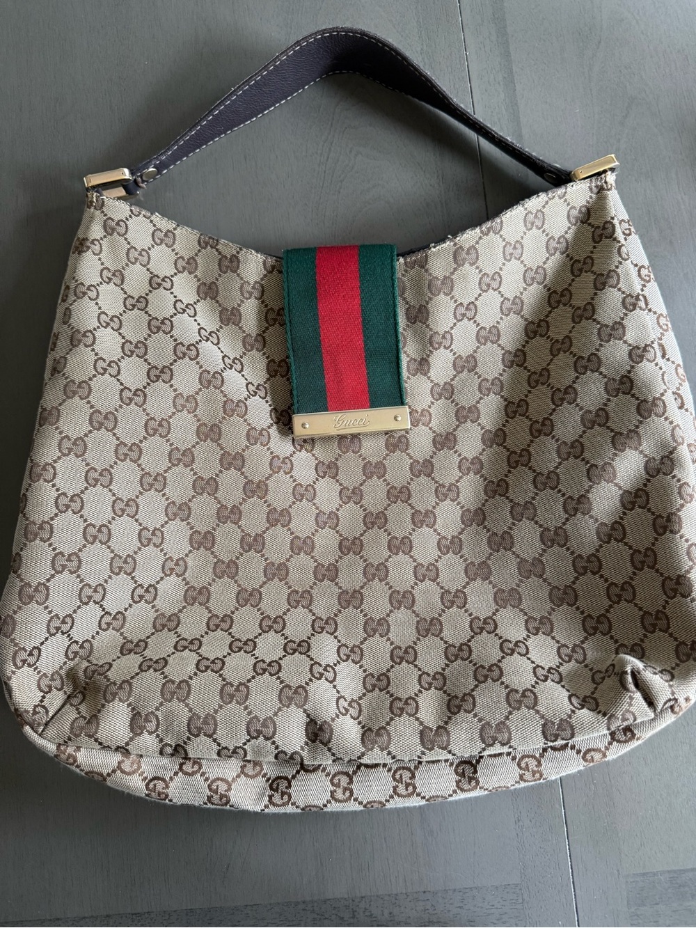 Gucci Web Monogram Canvas Hobo Bag